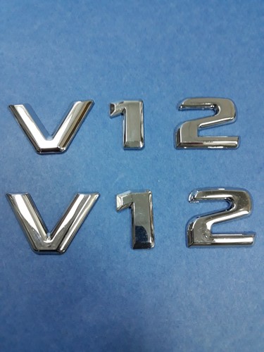 PAIR OF CHROME * V12 * BADGE EMBLEMS MERCEDES CLK GTR BMW E38 750iL JAGUAR XJS - Picture 1 of 6