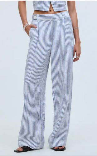 Madewell $88 Tall Harlow Wide-Leg Pant 100% Linen Bluestone Stripe Size T0 NK184
