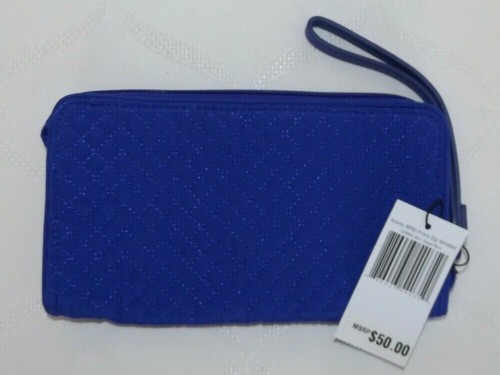 VERA BRADLEY RFID Front Zip Wristlet Wallet Gage Blue Microfiber - Phone NWT - Picture 2 of 3