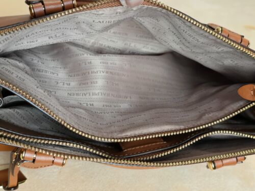 Lauren Ralph Lauren Newbury Double Zip Satchel Top Handle Brown Leather Bag - Picture 11 of 24