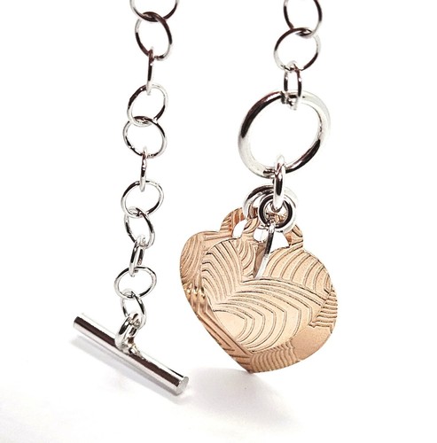 Brazalete Belcher de plata de ley con dijes de corazón de amor de cobre para dama - Imagen 13 de 13