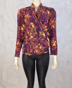 Oleg-Cassini-Womens-Size-4-Colorful-V-Neck-100-Silk-Vintage-Blouse-Collection