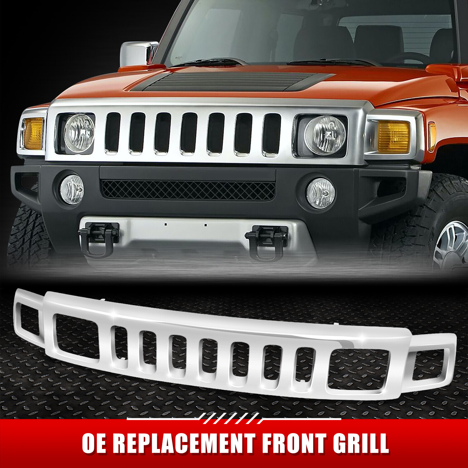 Для 06-10 Hummer H3 H3T Хромированная передняя решетка с вертикальным ограждением и эмблемой