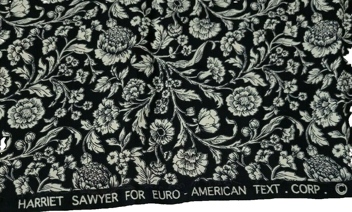 Polialgodão Flores e Plantas Preto Tecidos para artesanato