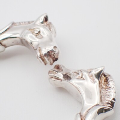 HERMES Logo Cheval Double Horse Head Bangle Bracelet Silver
