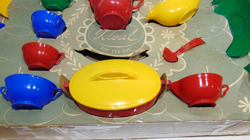 Vintage Ideal Toy Tea Set Plastic Antiques 1940's-1950's ERA Toys Original Box - Picture 7 of 21