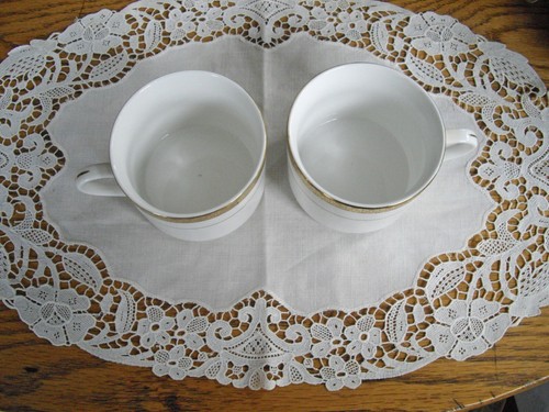 Sango GEORGETOWN Teacups Coffee Cups White Gold ~ Set of 2 ~  - Picture 4 of 5