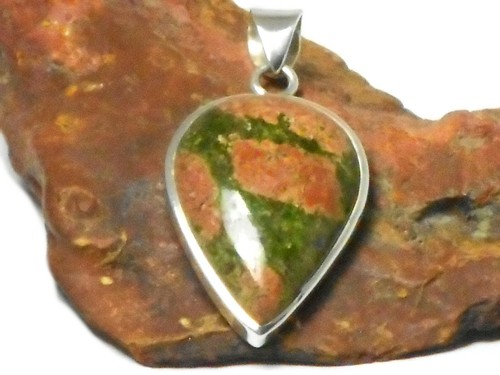 Colgante de piedras preciosas de plata de ley 925 UNAKITE en forma de lágrima - Imagen 5 de 7