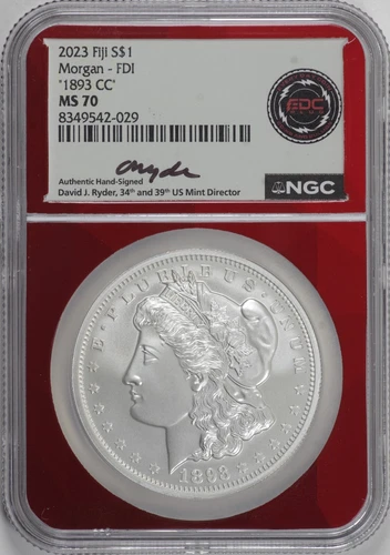 "1893-CC" Morgan Dollar 2023 Fiji 1 oz Silver NGC MS70, Ryder Label [BN029]