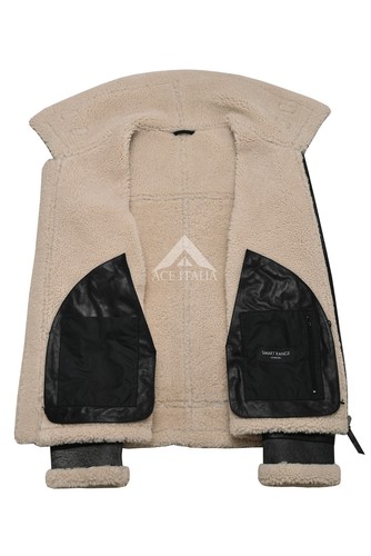 Mens B3 Shearling Sheepskin Jacket Grey Vintage Effect Winter Real Wool Jacket - Picture 5 of 10