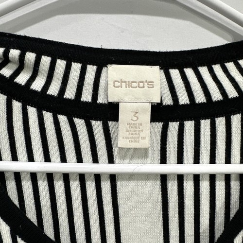 Chico's Natania Black/White Stripe Zip Up Cardigan Sweater Women's Sz 3 XL EUC - Picture 5 of 8