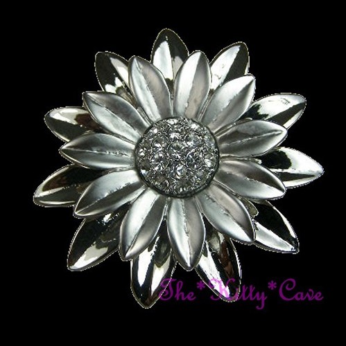 Chic Daisy Flower Floral Bloom Matte Polished Silver Ring w/ Swarovski Crystals