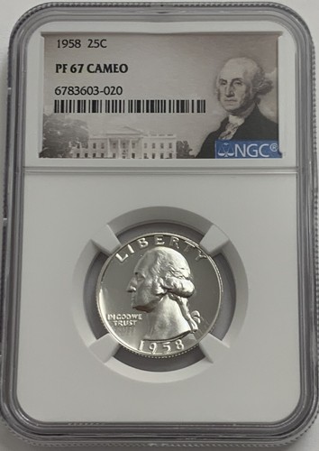 1958 NGC PF67 CAMEO 90% SILVER PROOF WASHINGTON QUARTER 25C PORTRAIT LABEL - Picture 3 of 3
