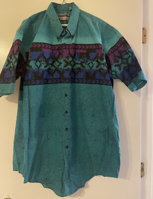 Vintage 90s Plainsman Western Aztec Long Sleeve Button Up Southwest 2X