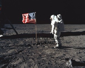 1969 Astronaut Buzz Aldrin plants U.S.flag on Moon Photo Apollo 11 Lunar Pilot