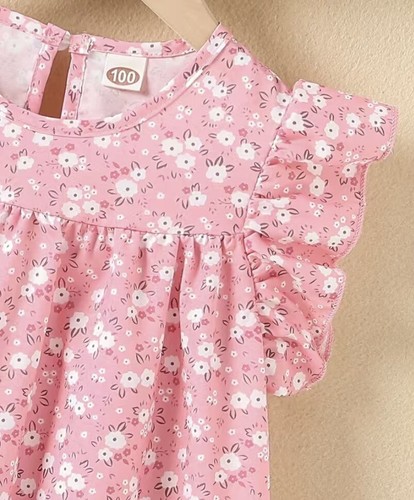 Unbranded girls, floral, pink flutter sleeve dress, size 3/4 Easter spring - Picture 5 of 9