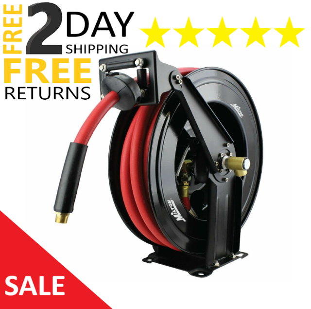Retractable Air Compressor Hose Reel Auto Rewind 300PSI Heavy Duty 1/2