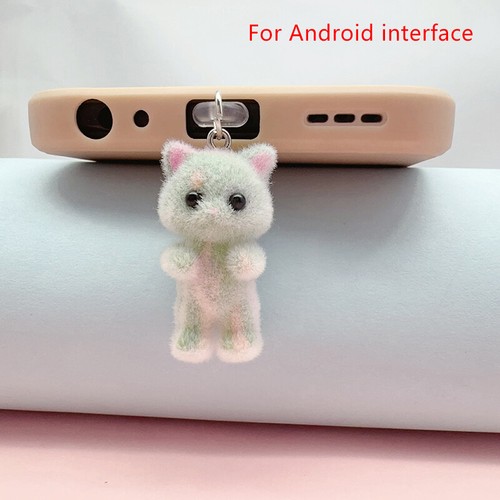 Multi Colored Flocking Little Cat Phone Dust Plug IPhone Type-C Charging Por _ke - Zdjęcie 8 z 30