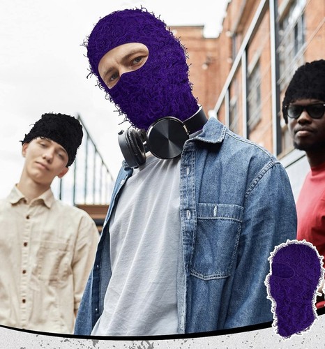 Distressed Balaclava Hip Hop Ski Mask Shiesty Yeat Mask Y2K Style In Purple - Bild 6 von 6
