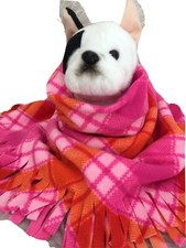 DOG SIZE FLEECE BLANKETS, Pet Blanket Travel Throw Cover, PINK ORANGE PLAID