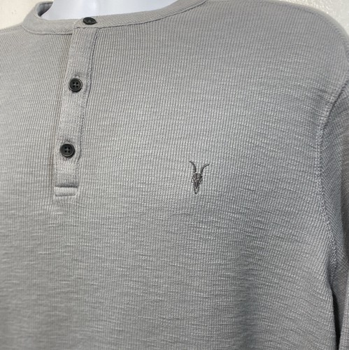 Camisa Allsaints Hombre Talla Grande Muse Tejido Waffle Henley Gris Manga Larga Térmica - Imagen 4 de 8