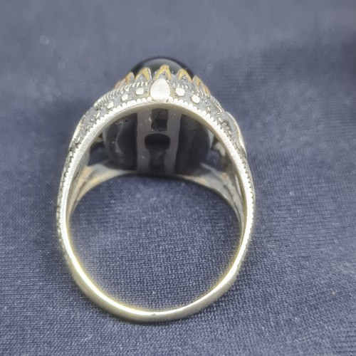 Engraved Vintage Handmade Men's Ring Sterling Silver Black Onyx Stone Size 9 - Picture 4 of 5