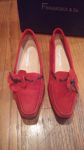 New Fieramosca & Co ITALY red Leather Suede Spiked SlipOn Shoe w/ flower 5.5 - Picture 2 of 9