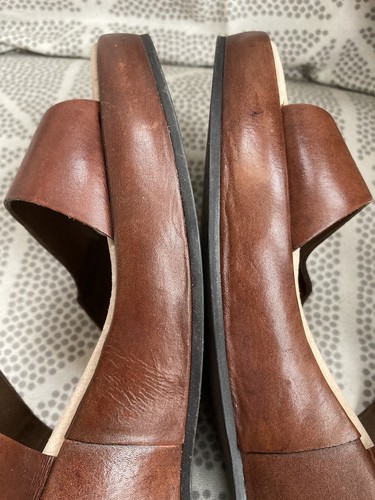 Vtg ANNE KLEIN Slide Sandals Sz 8M Cognac Leather Platform Wedge 90’s Y2K NWOB - Picture 10 of 16