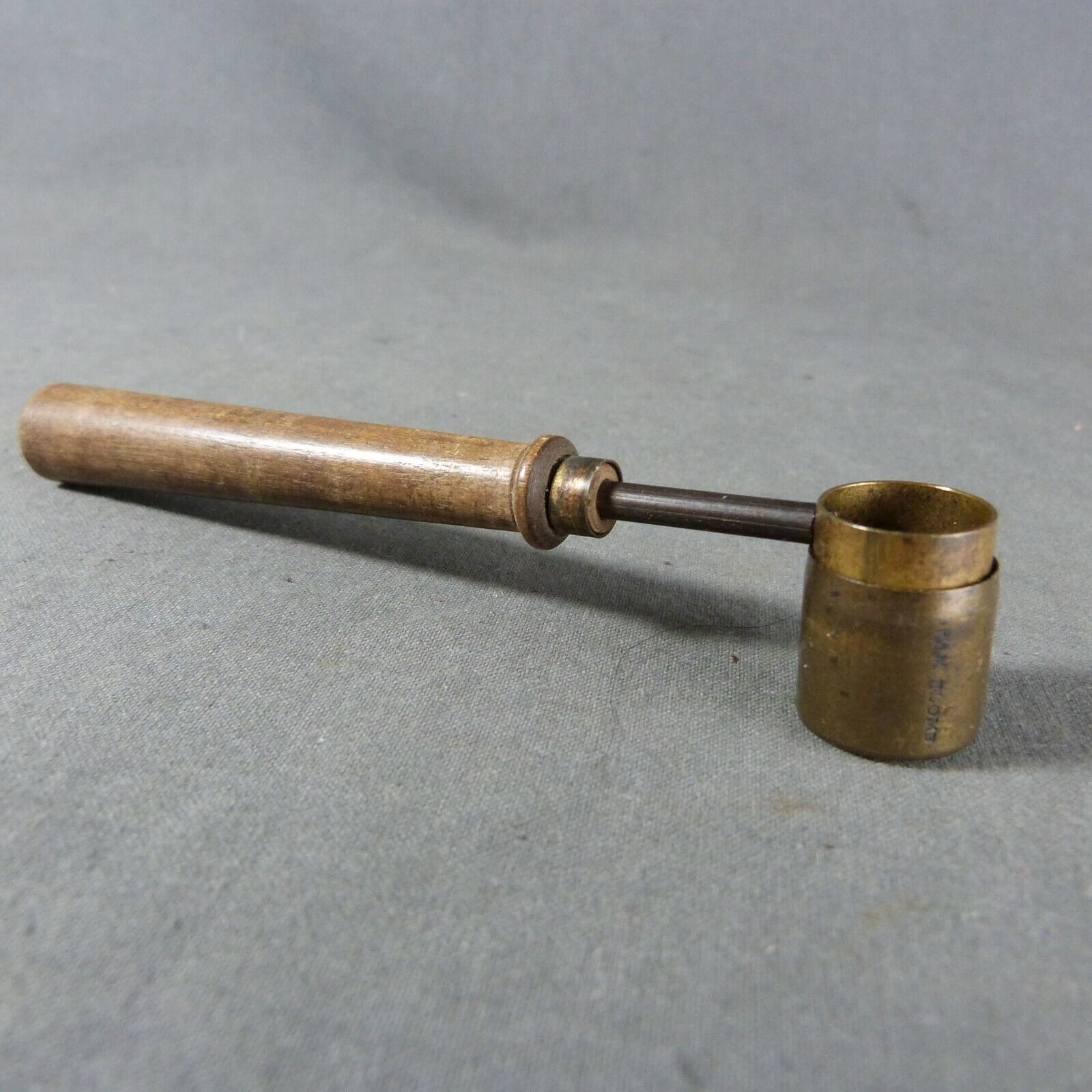 Antique French Brass Powder Measure Adjustable Tool Wood Handle -