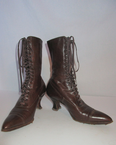 Antique 1900's Edwardian Utz & Dunn Brown Leather High Top Lace-Up Boots Shoes - Picture 4 of 12