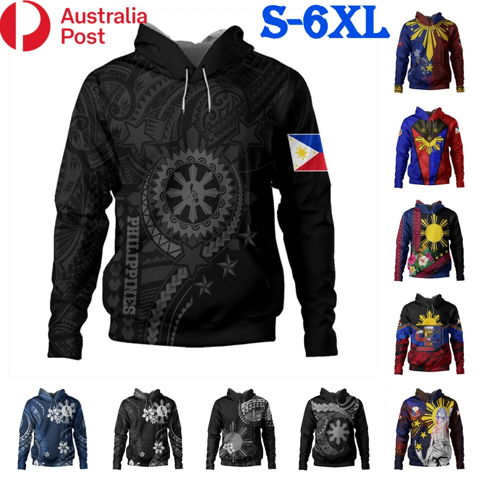 Mens Filipino Flag Hoodie Philippines Souvenir Sweatshirts Long Sleeve Tee Tops