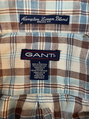 Camicia uomo Gant marrone/blu/beige misto cotone-lino a quadri casual taglia L - Foto 5 di 6