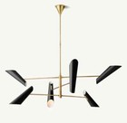 Lampadario Industriale Italiano In Ottone Nero Franco A 6 Bracci Degli Anni '50