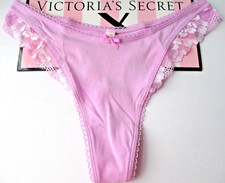 VICTORIA'S SECRET High Leg Cotton Thong Panty VS Purple Violet Sugar Lace Trim S
