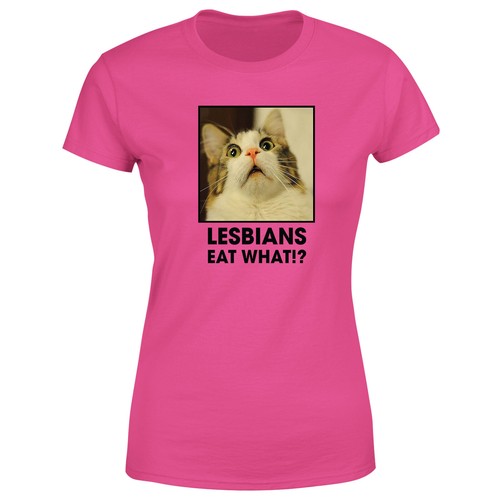 Lesben essen was Damen-T-Shirt Katzenliebhaber lustig lesbisch Humor Neuheit Witz Shirt - Bild 4 von 12