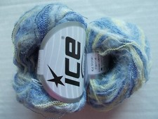 Ice Yarns Kid Mohair Flamme yarn, Blue Yellow White, lot of 2 271 yds ea