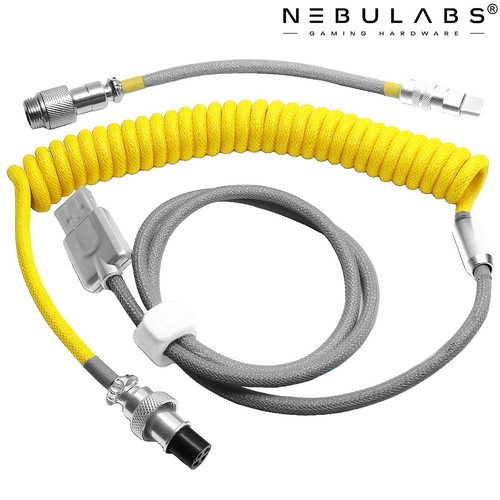 Custom PC Braided Coiled Aviator GX16 USB-C Mechanical Keyboard Gaming Cable Set - Picture 1 of 7