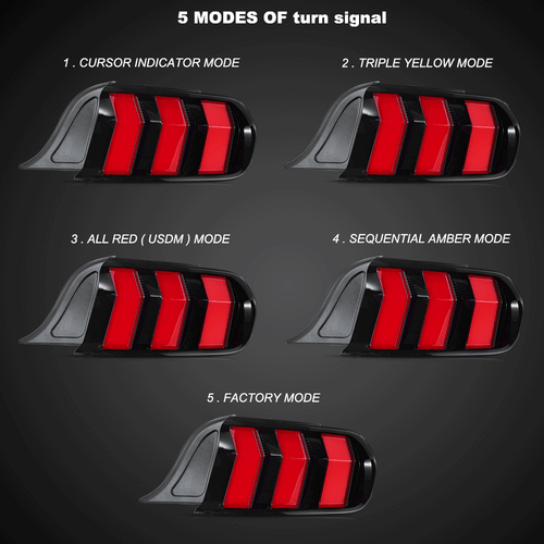 VLAND For 2015-2023 Ford Mustang Red LED Tail Lights Assembly w/5 Modes Signal - Bild 2 von 22