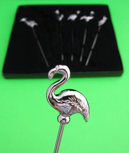 SS Cocktail BIRD PICKS for MARTINI GLASS glasses olive parrot pelican flamingos - Picture 1 of 5
