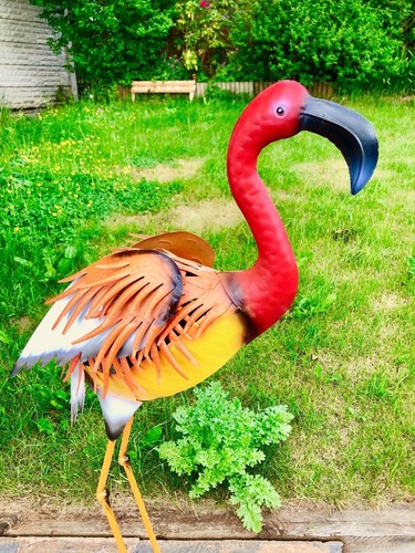 Large Orang Flamingo Metal HandMade Ornament Sculptur IndoorOutdoor Pond Garden - Picture 7 of 8