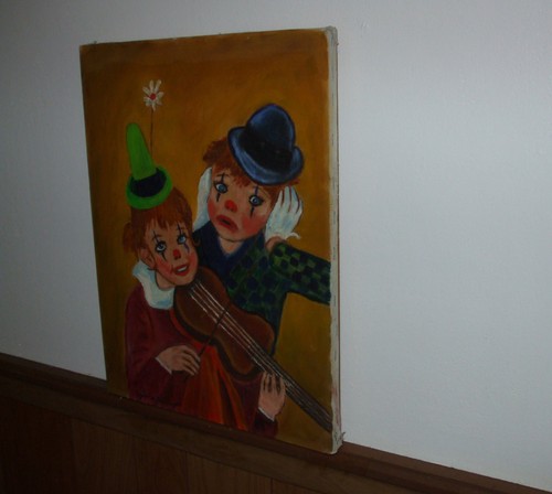 Pintura al óleo vintage, (después) niños payasos, Sylvia Zalinger, 1974 - Imagen 4 de 10