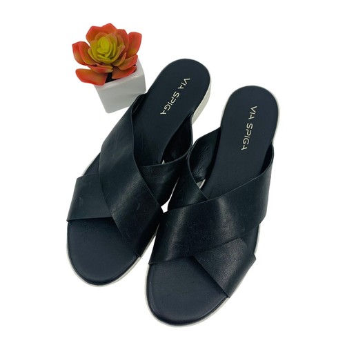 Via Spiga Jai Black Leather Sandals Size 10 NWOT - Picture 2 of 6