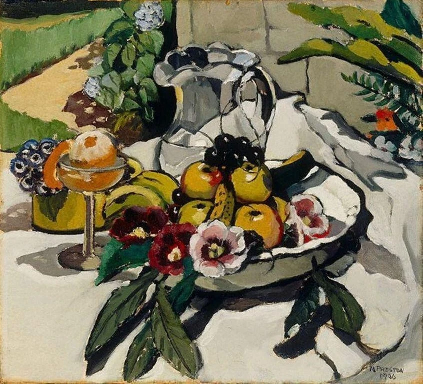 Still Life with Fruit and Flowers Art Print – Margaret Preston – 1929 Woodcut - Image 2 of 2