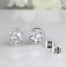 Moon and Star Studs Celestial Earring Crescent Moon Jewelry Simple Silver Studs