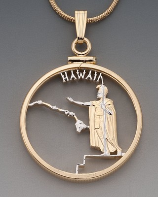 #2029 7//8/" diam. Hand Cut Idaho State Quarter Iowa Pendant /& Necklace