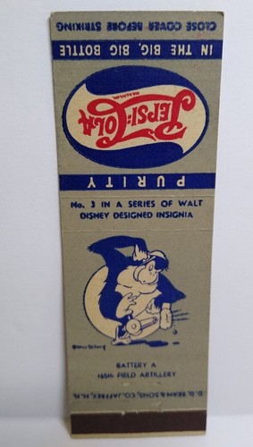 Pepsi Cola Streichholzheft Hülle Walt Disney 1940er Nr. 3 Affe Affe Feldartillerie