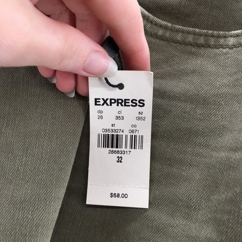 Express Slim Hyper Stretch Bermuda Shorts Mens 32 (actual 35x9.5) Green Zip NEW - Picture 16 of 24