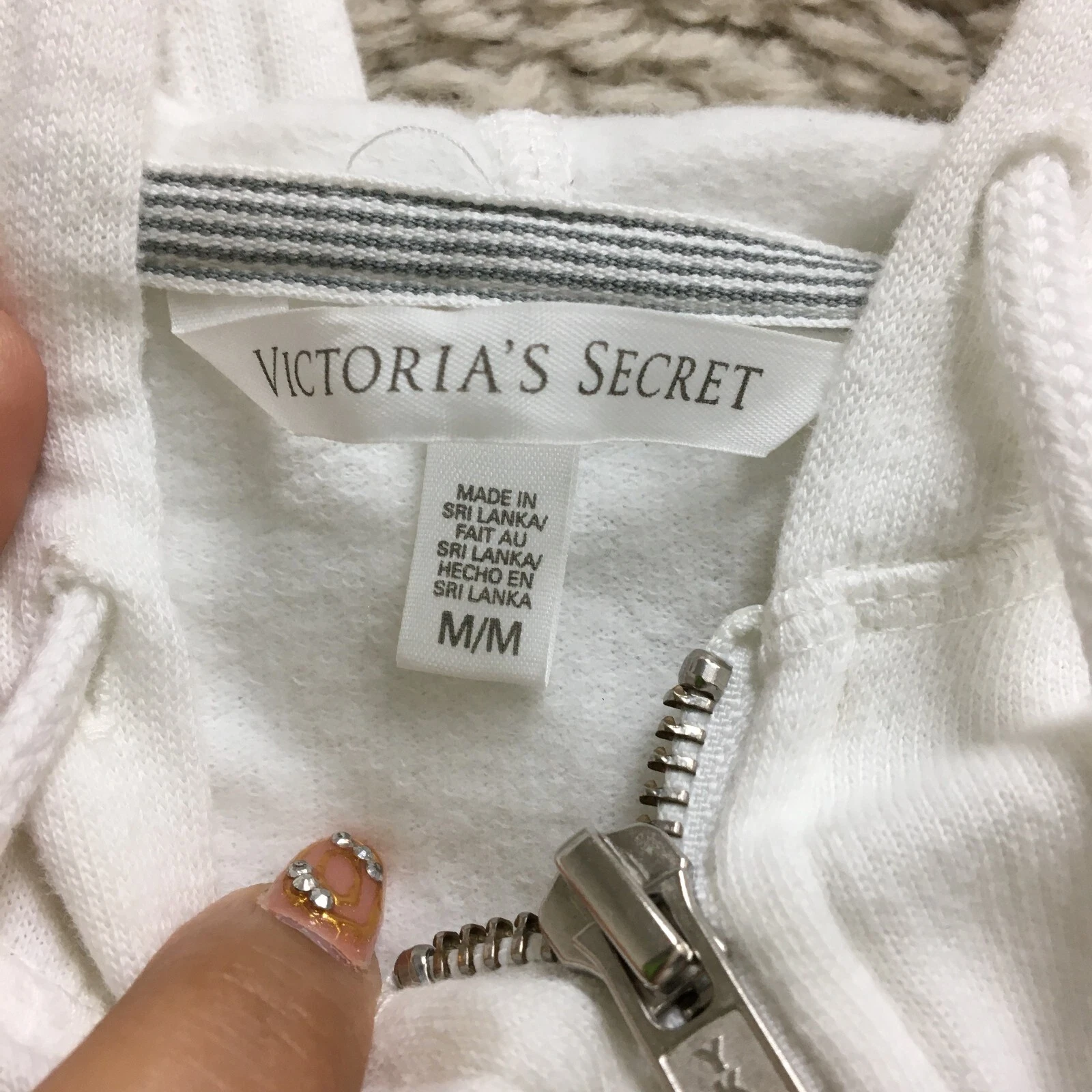 UNDERCOVER Victorias Secret Felpa con Cappuccio Media Bianca Full Zip Felpa con Cappuccio Cropped Donna M