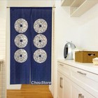 Blue Six Lucky Coins Print Noren Door Curtain Room Doorway Divide Hanging Drapes