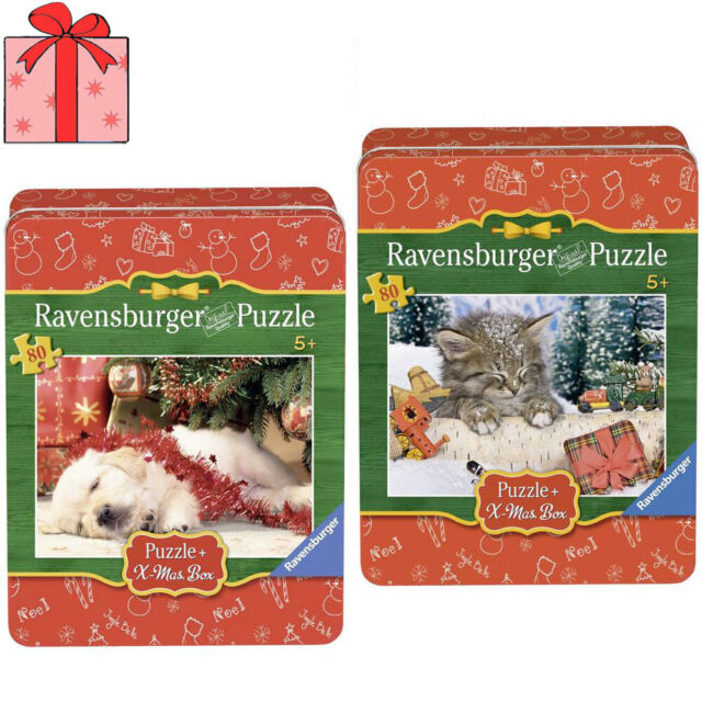 Ravensburger Christmas Tin Box 80pc Puzzle Value Pack: Dog + Cat + Gift Wrapping Ravensburger Christmas Tin Box 80pc Puzzle Value Pack: Dog + Cat + Gift Wrapping